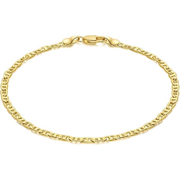 Ankle Bracelets 14K Gold Anklets for Women Waterproof 3.4mm Mariner Chain Anklet